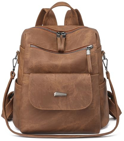 PU Leather Anti-Theft Backpack for Women - High Capacity Waterproof Rucksack, Fashion Handbag, School Bag, Retro Ladies Daypack for Work and Travel (Brown)