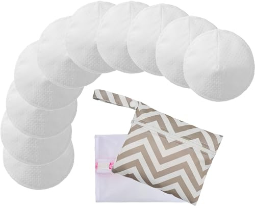 Reusable Nursing Pads with Washing Bags - 10-Pack Viscose from Bamboo Breastfeeding Pads, Washable Organic Maternity Nipple Pads (L 4.72) (3 Layer Anti-Slip, Anti-Slip Particles)