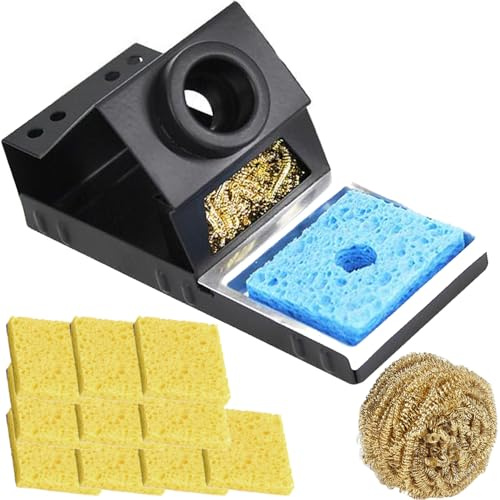 Xiatiaosann Lötkolbenhalter, stabiler tragbarer Lötkolbenständer mit Messingwolle, Reinigungsschwamm, Lötspitzenschlitze, kein Wasser erforderlich