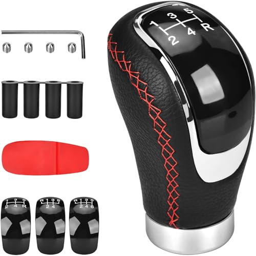 ECHOBUY Manuell Schaltknauf 5 Gang Universal Schaltknäufe mit 4 Adaptern 8mm 10mm 11mm 12mm für Manueller Autos mit 5 Gang Schaltgetriebe, PU Lede Schaltknauf Auto - Schwarz