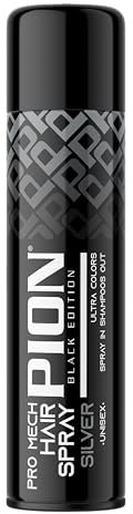 Pion Black Edition Pro Mech Silver Temporary Hair Color Spray 150 ml - Ultra Colors, Spray Coloranti Semipermanenti Per Capelli Argento, Spruzzare Shampoo Out, Unisex Per Uso Domestico e Quotidiano