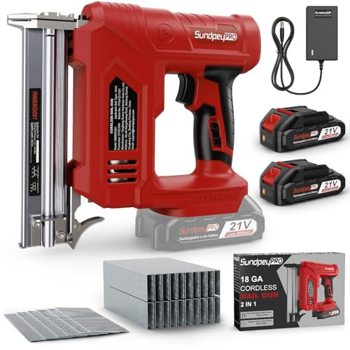 SundpeyPRO Sparachiodi a Batteria 21V - 2-in-1 Chiodatrice a Batteria con 2 x 2.0Ah Batterie, 180 Chiodi/Min, Graffettatrice con 600 Chiodi 18GA e 2.000 Chiodi a U per Tappezzeria, Falegnameria