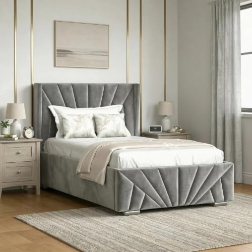 Blisswood Single Ottoman Bed – Upholstered Bed Frame with Headboard, Wooden Slats & Gas Lift-Up Storage Base – 3ft Small Bed for Kids Teens Girls or Guest Bedroom (90x190 cm Grey_Mattress Included)
