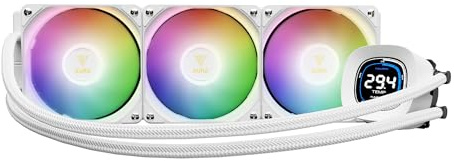 GAMDIAS AURA GL DIGITAL 360mm AIO Liquid CPU Cooler, Real-Time 2.1'' Display, Customizable via Software, 2 x 120mm ARGB Fans, Support Low-Noise PWM & ARGB Sync, Intel LGA 1851/1700；AMD AM5/AM4, White