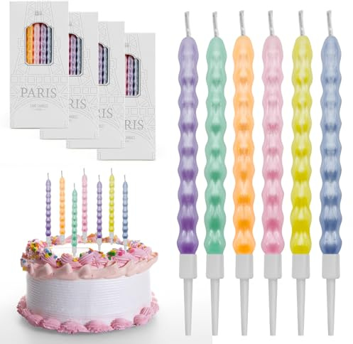 24 Pcs Birthday Candles for Cake, 6 Colors Vibrant Birthday Candles, Long-Lasting Cake Candles Ideal for Birthdays, Weddings, Anniversaries, Baby Showers
