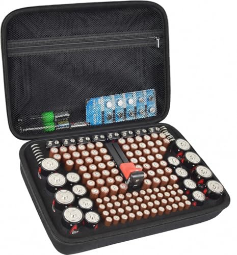 PAIYULE Battery Organizer Box Storage Case with Tester, Batteries Vault Holder Bag Container for 158+ Batteries Variety Pack AA AAA AAAA C D 9V 3V Lithium LR44 CR2 CR123 CR1632 18650 (Black)