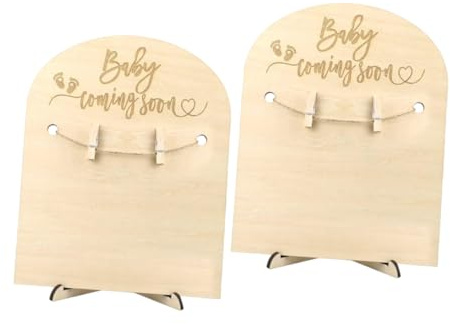 Veemoon 2 Sets Wooden Memorial Cards Birth Announcement Sign Stand and Clips Keepsake for Newborns Shower Growth Display Cards Welcome Sign Nursery Decor