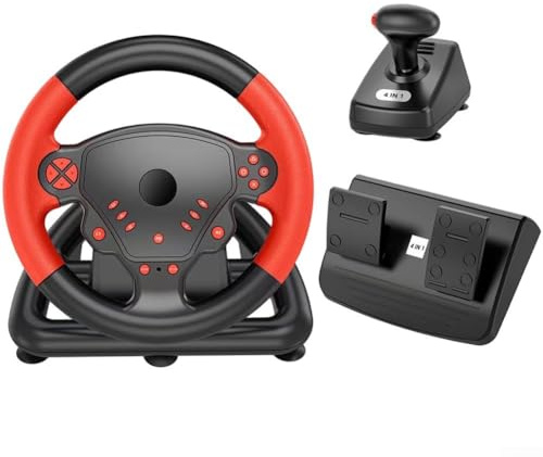 Set volante da gaming, volante da corsa con leva del cambio a pedale, impugnatura ergonomica comoda per PS4 (rosso)