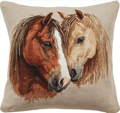 XFENDOUDOU Kit Cuscino Punto Croce Animali Cavalli Ricamo Principianti Cuscini Decorativi 45 x 45 cm Accessori Per Lavoretti Creativi DIY Casa Decor Hobby Adulti Cross Stitch