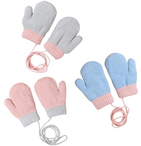 GYIOFAI 3 Pares Guantes De Bebé De Punto De Invierno, Manoplas Para Bebé, Guantes Gruesos, Adecuados Para BebéS Y NiñOs PequeñOs 1 A 3 años (3 colores)