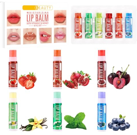 YAYNO 6pcs Coffret de Baumes et Gloss à Lèvres Coffret de Soins pour les Lèvre Fruités Baume à Lèvres aux Fruits Masque à Lèvres Hydratant Lip Smackers Kit pour les Lèvre Sèches et Craquelées