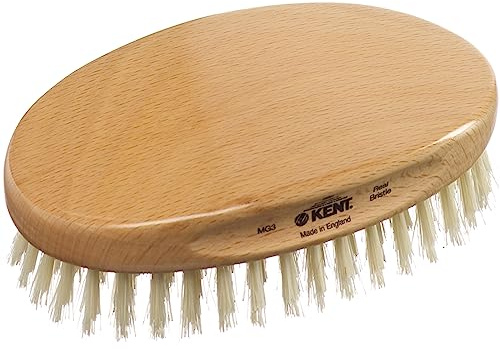 Kent Brushes Mens Finest, Beechwood Pure White Bristle Oval MG3 Brush, Ideal For All Hair Types And Beards, Beechwood Oval Brush