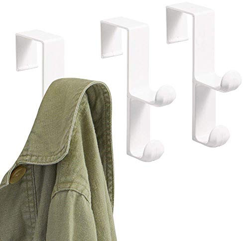 InterDesign Plastic Dual Hook Hanger for Coats, Jackets, Hats, Robes, Towels, Ideal for Bathroom, Bedroom, Mudroom, White, Set of 3