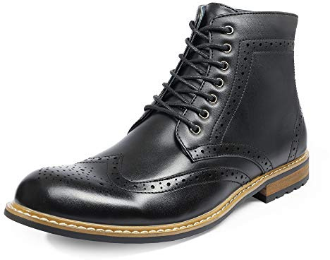 Bruno Marc Men's Leather Brogue Ankle Boots Classic Lace Up Dress Boots for Casual or Formal Wear,Size 8,Black,BERGEN-01