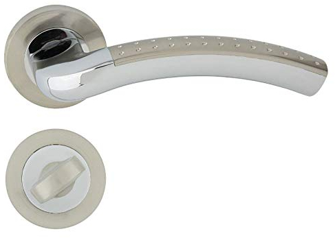 domino Türgriff Drückergarnitur WC - Badezimmer Set Rund-Rosette Türbeschlag für Badezimmertüren Set WC - Rosetten-Garnitur Türbeschläge aus Aluminium Nickel SHARON ECO-R M6/M9