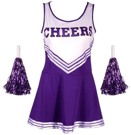 Angel ZYJ Traje Disfraz de Animadora Uniforme High School Musical Disfraz con Pompones 4 Colores – 6 tamaños a Elegir (Morado, L)