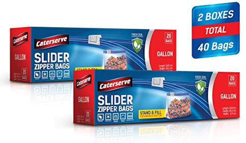 40 Ziplock Bags – 1Gallon Large Freezer Bags – Resealable Slider zip – Stand and Fill Expandable Bottom – Freezer and Microwave Safe, Heavy Duty BPA Free Plastic
