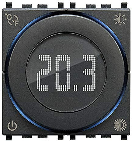 VIMAR 02970 Termostato a rotella ON/OFF, retroilluminazione LED, alimentazione 100-240 V, 2 moduli. Compatibile con Eikon, Arké, Plana, per Idea supporto dedicato, Grigio