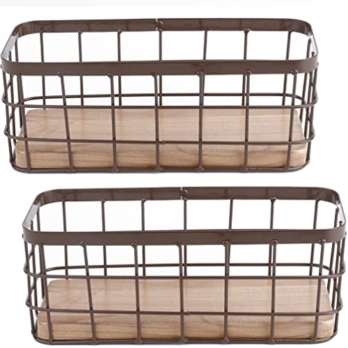 Dicunoy 2 Pack Small Wire Baskets, Narrow Rustic Storage Multipurpose Basket,Farmhouse Rectangle Bathroom Counter Organizer Tray for Kitchen Countertop, Pantry, RV,Office Decorative, 25.5 x 10 x 10cm