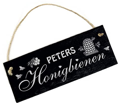 Honigbienen Imker Schild Schiefer Gravur mit Wunschname Personalisierung Bienenvolk Bienen Bienenhaus 22 x 8 cm