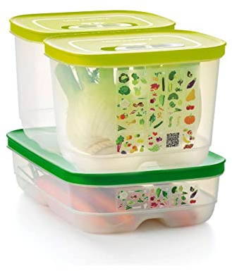 Tupperware FridgeSmart - Set da 3 pezzi, include 2 x piccole profonde (1,8 l) e 1 x media (1,8 l), mantiene il cibo fresco più a lungo – chiusura sicura – impilabile per una facile organizzazione –