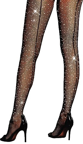 LUCKELF Sexy Back Seam Pantyhose Sparkle Rhinestone Fishnets Tights for Women（Back Seam）