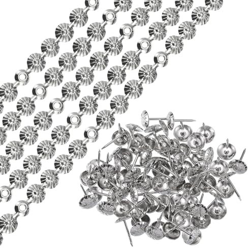 QUARKZMAN 10pz Tappezzeria Chiodi Strisce, 1Metro Fiore Decorativo Chiodo Rifiniture per Divano Testata Sedia Mobili con Tappezzeria Chiodi (11mm Argento)