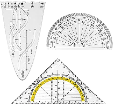 Anwangda Geodreieck mit Griff, Geodreieck aus Kunststoff, Parabel Schablone, EIN Stück Dreieckslineal und EIN Stück Winkelmesser für Studenten Büro Designer Malerei(Size:3 Stücke)
