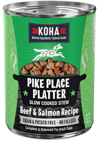 KOHA Pike Place Platter Stew for Dogs with Beef and Salmon, High Protein Wet Dog Food, 12.7oz Cans (Case of 12)