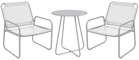 Outsunny 3tlg. Bistro-Set, Balkonmöbel-Set inkl. 1 Tisch, 2 Stühlen, Gartenmöbel-Set, Gartensitzgruppe für Garten, Terrasse, Mesh, Hellgrau
