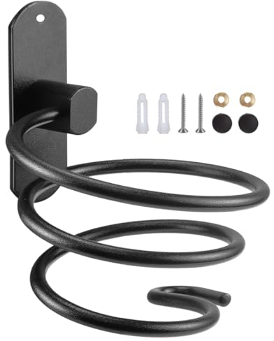 UptVin Föhn Halterung, Fönhalter Wandmontage Spiral-Design mit Kabelhalter Aluminium Föhnhalter Badezimmer Zubehör, Schwarz