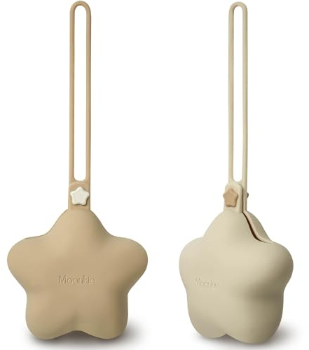 Moonkie Boite a Tetine, 2 pcs Boite Tetine Bebe en Silicone, Boite À Sucette Bebe Imperméable, Boite Tetine Bebe Portable, Pochettes pour Sucettes sans BPA(Café Clair/Jaune Sable)