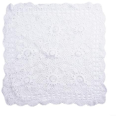 YUANGANG Quadratische Tischdecke im Vintage-Stil, Baumwollspitze, gehäkelt, Blumendesign, elegante Baumwollspitze, Häkel-Tischdecke (60 x 60 cm, weiß)