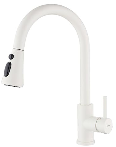 Tondiy Rubinetto da Cucina Bianco Estraibile, con Doccetta a 3 Modalità, Miscelatore Cucina Girevole a 360°, Rubinetti Monocomando per Lavello ad Alta Pressione, Acciaio Inox 304, Aeratore Rimovibile