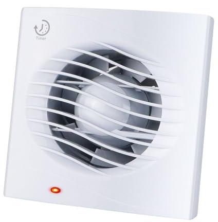 Anesty 4” Bathroom Extractor Fan with Timer, 12W 130m³/h Silent Exhaust Fan 100mm with Check Valve - Bathroom Kitchen Toilet Window/Wall Mounting