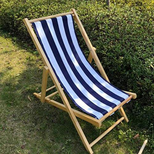 JXIPANUL Klappbarer Liegestuhl aus Holz für den Außenbereich, Siesta-Chaiselongue, zusammenklappbarer Liegestuhl für den Balkon, Strand, Garten (Farbe: Blau/Weiß)