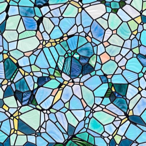 Besttoolifes Pellicola per finestra in vetro colorato, per privacy, adesivo statico su un solo lato, copertura oscurante per finestra, ciottoli blu, adesivi in vetro resistente alle intemperie