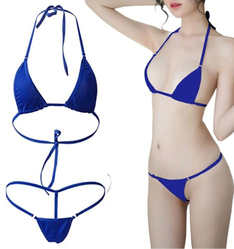 Maillots de bain sexy pour femme, ensemble de bikinis pour femme, ensemble de lingerie pour femme, ensemble de sous-vêtements pour femme, ensemble de sous-vêtements brésiliens sexy avec string, bleu,