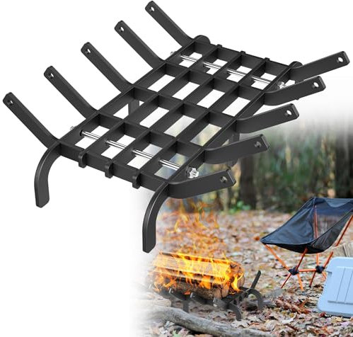 HENGMEI Rejilla para leña de leña, estante de madera de hierro fundido, rejilla de madera, rejilla para chimenea, rejilla para chimenea, soporte para leña con barras para chimeneas interiores,