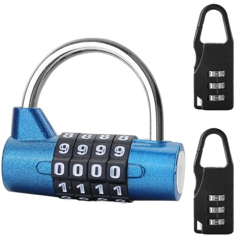 Lucchetto A Combinazione In Metallo Blu Da 1 Pezzo E Lucchetto A Combinazione In Plastica Nera Da 2 Pezzi, Lucchetto A Combinazione, Lucchetto Digitale, Adatto Per Valigia, Zaino, Porta