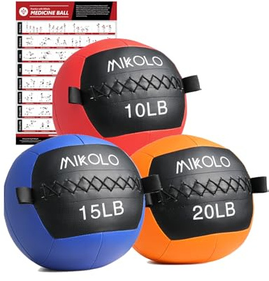 Mikolo Medicine Ball, Wall Ball,Soft Medicine Ball Set,Slam Ball for Core Training, Strength Workouts -Multi-Weight 10lbs 20lbs Exercise Balls for Home Gym, Functional Fitness (10/15/20/25LB)