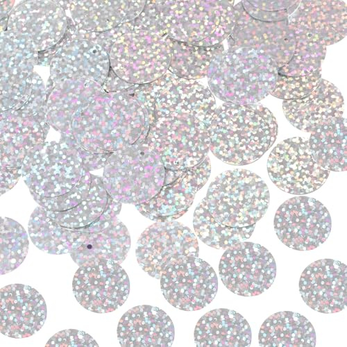 sourcing map 450 Stück flache runde Pailletten, 20 mm, lose Pailletten, Basteln, Nähen, Pailletten mit einseitigem Loch für DIY-Stickerei, Kleidung, Schmuckherstellung, Lasersilber