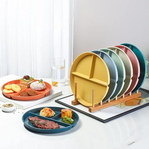 PIQIUQIU Set di 8 piatti divisi con 3 scomparti, adatti al microonde e alla lavastoviglie, per picnic e feste, pratici piatti da pranzo separati