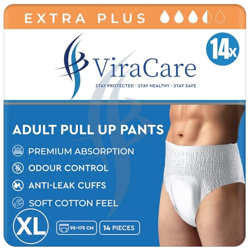 56 x Extra Plus Incontinence Pants Women & Men | Adults Nappies | Premium Absorption and Soft-Stretch Waistband | Adults Pull Up Pants | Waist Size X Large 95-175 cm | (4 Packs of 14, XL)