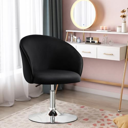 Ckaff Poltrona da Bar, Poltrona da Trucco, Sgabello Girevole con Schienale Braccioli Imbottita Altezza Regolabile, Sedie Salone Sedia da Pranzo per Camera da Letto Soggiorno, Nero