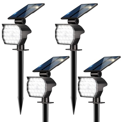 Adewalk Lot de 4 Lampe Solaire Extérieur, 2 en 1 Lampe Solaire Jardin/Mur 3 Modes Etanche IP65, Spots Solaires Extérieur Détecteur de Mouvement pour Chemins Pelouse Terrasse Allée Cour (Blanc Froid)