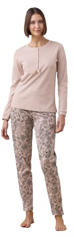 Noidinotte - Pigiama Donna Invernale in Caldo Cotone Articolo Trim. - M Beige