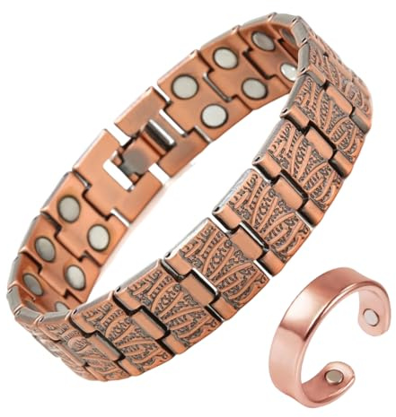LAKPYN 1 Pezzi bracciale magnetico,magnetoterapia,Con anello magnetico,Braccialetti Magnetici per Donna Bracciali con Magneti da Bracciale in Rame Massiccio Braccialetto,bracciale rame (Oro rosa)