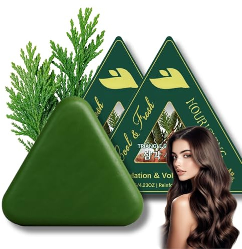 Nature Triangle Shampoo Bar, Festes Shampoo mit Pflanzenformel für Sanfte Reinigung und Nährende Pflege, Tiefenreinigungsshampoo gegen fettiges Haar & trockene Kopfhaut, rutschfeste Dreiecksform 2pcs