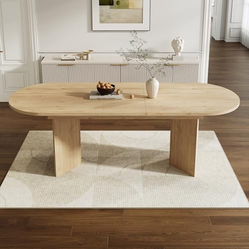 Merax Extendable Dining Table 160/200 x 90 cm, Oak Color, Rounded Corner Design, Sturdy Thickened Top, Adjustable for 6-8 People, Modern Dining Table for Living Room, Kitchen, and Dining Room